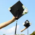 Floral graduation cap with blue and white flowers black mortarboard hat party props - Style 10