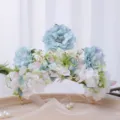 Baroque floral crown handmade silk flower tiara pearl hair band for wedding photography dress accessory - Exquisite Blue White Floral Style (Style 12)