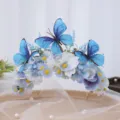 Blue butterfly floral crown headband baroque luxury hair accessory for photography party - Blue Style (Style 1)