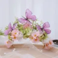 Floral silk headband with butterflies and pink daisies, elegant hair accessory for photography. - Pink Purple Style (Style 2)