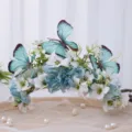 Exquisite blue butterfly silk flower crown baroque luxury headband for photo shoot. - White Blue Floral Style (Style 7)
