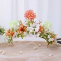 Baroque luxury floral crown silk headband with white orange flowers for photo shoot. - White Orange Light Green Style (Style 9)