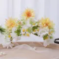Baroque floral crown handmade silk flower hair band wedding bridal photography headpiece accessory - Yellow White Big Flower Style (Style 11)