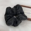 Dark grey knit hair scrunchie, cozy woolen wide hair band with soft textured winter accessory. - Hair Tie / Black