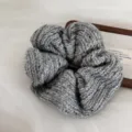 Gray thick knitted hair scrunchie French style elegant cute hair rope accessories - Hair Tie / Gray