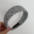 Grey wide knitted wool headband, elegant feminine hair accessory for daily wear. - Headband / Gray