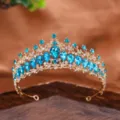 Corona diadema con strass da sposa per matrimonio, elegante accessorio per capelli dorato. - Oro Blu Lago