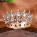 Gorgeous gold alloy rhinestone crown tiara for bridal wedding, birthday and party hair accessories. - Gold