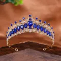 Corona strass sposa, tiara capelli oro cristallo blu stile matrimonio europeo per donne. - Blu