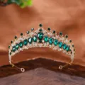Sposa Oro Tiara Strass Verde Corona Matrimonio Accessorio Capelli Banchetto Cerchietto - Verde
