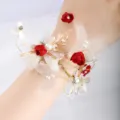 Elegante rode roos polsbloem met parels en kant voor huwelijk bruid bruidsmeisje feestje - Rood en Wit (H)