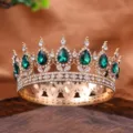 Cross-border full-circle alloy crown bridal wedding birthday retro tiara hair accessory SKU - Green