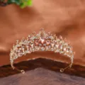 Elegante tiara da sposa dorata con strass champagne per accessori capelli matrimonio - Champagne