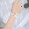 Elegante witte lint parel pols bloem armband voor bruiloft bruid bruidsmeisje sieraden. - Witte Strik (08)