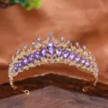 Sposa Oro Strass Tiara Corona Cristallo Viola Accessorio Capelli Cerchietto Elegante - Oro Viola