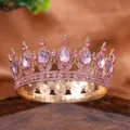 Full circle alloy crown tiara with pink rhinestones for bridal wedding birthday party accessory - All Pink