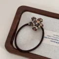 Leopard print flower hair tie with sparkling rhinestone, acetate hair accessories for daily wear. - Light Small Flower Hair Tie / Leopard Print