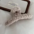 Fluffy hair claw clip for women, large winter plush shark clip for thick hair styling accessories. - Camel
