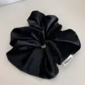 Black velvet hair scrunchie high elasticity vintage hair tie elegant hair accessory detail view - Black