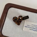 Leopard print heart hair clip with rhinestone cute duckbill clip for women styling hair accessories - Dark Heart Hair Claw Clip / Leopard Print