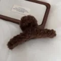 Large brown plush hair claw clip for women autumn winter fluffy shark clip hair accessories - Coffee