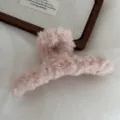 Large plush hair claw clip for women, fluffy winter hair accessory, pink shark clip style. - Pink