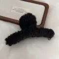 Large black plush hair claw clip for thick hair, cozy autumn winter hair accessory. - Black