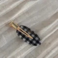 Korean style oval black and white plaid hair clip with gold metal alligator clip for women. - Plaid