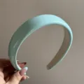 Light blue glossy padded headband detail close up, cute sweet hair accessory for women. - Candy Color Patent Leather Headband - Green