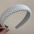 Blue gingham headband detail showing soft fabric, cute plaid hair accessory for daily wear. - Blue Fresh Wide Headband - Medium Plaid