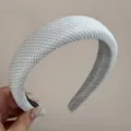 Blue and white gingham padded headband for women, vintage wide hair hoop styling accessory. - Blue Fresh Wide Headband - Fine Plaid
