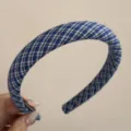 Blue plaid headband, vintage wide hair hoop, comfortable fabric padded hair accessory for women. - Blue Fresh Narrow Headband - Dark Blue Plaid