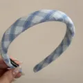 Blue and white plaid fabric headband for women, retro sponge hair hoop, elegant daily hair accessories. - Blue Fresh Narrow Headband - Large Plaid