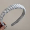 Blue and white checkered headband, retro sponge hair hoop for women daily casual wear. - Blue Fresh Narrow Headband - Medium Plaid