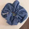 Blue and white plaid hair scrunchie vintage style fabric hair accessory for women daily wear - Blue Fresh Scrunchie - Dark Blue Plaid
