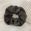 Dark brown faux leather hair scrunchie, soft vintage ponytail holder for daily elegant hairstyles. - Scrunchie / Graphite