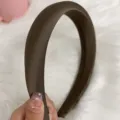 Solid color satin headband for women, elegant retro minimalist hair accessory style. - Coffee
