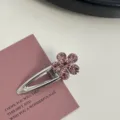 Sweet pink rhinestone flower hair clip metallic duckbill hairpin y2k fashion hair accessories - Pink Rhinestone - Small Flower