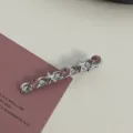 Y2K silver metal star hair clip with pink rhinestones, cute side duckbill hairpin. - Pink Rhinestone - Line Star