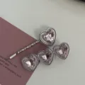 Y2K sweet pink heart rhinestone metal hair clips cute girl side barrette fashion accessories - Pink Diamond - Heart Pair Clip