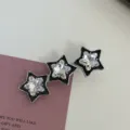Y2K rhinestone star hair clip cute metallic duckbill hairpin for women and girls accessories - White Rhinestone - Black Edge Three Stars