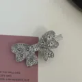 Y2K rhinestone bow hair clip, silver metal duckbill clip with sparkling crystals for women styling. - White Rhinestone - Full Diamond Bow