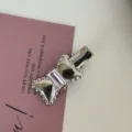 Y2K metallic bow hair clip with pink crystal center, cute sweet girl side duckbill hairpin. - Pink Rhinestone - Rectangular Diamond Bow
