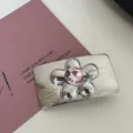 Y2K style metallic flower hair clip with pink rhinestone, cute silver duckbill hairpin. - Pink Rhinestone - Rectangle Clip Flower