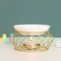 Quemador de aromaterapia de hierro dorado con bol de cerámica y vela aromática para el hogar - Dorado