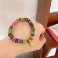 Colorful gemstone quartz jade beaded bracelet vintage ethnic style jewelry for women daily wear - 3 Lucky Cat