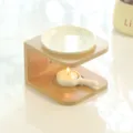 Quemador de aceites esenciales de bambú y cerámica con vela para aromaterapia y decoración. - Estilo Media Luna