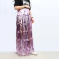 Pink metallic tinsel fringe skirt for dance party performance and festival dress up costume. - 1m*1m / Pink