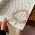 Bracelet en agate cristal style fée douce avec pendentif cœur de pêche, design couleur macaron. - Style Pêche Cristal Jaune