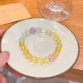 Bracelet de perles en cristal multi-pierres avec citrine, améthyste et quartz rose chic - Style Cristal Rose Sucre en Carré
